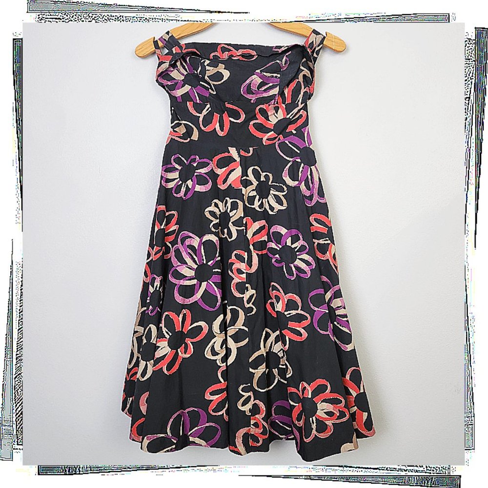Vintage 2011 Black w Floral Lined Convertible Halter Dress (4) by Girls of Savoy - Picture 5 of 8